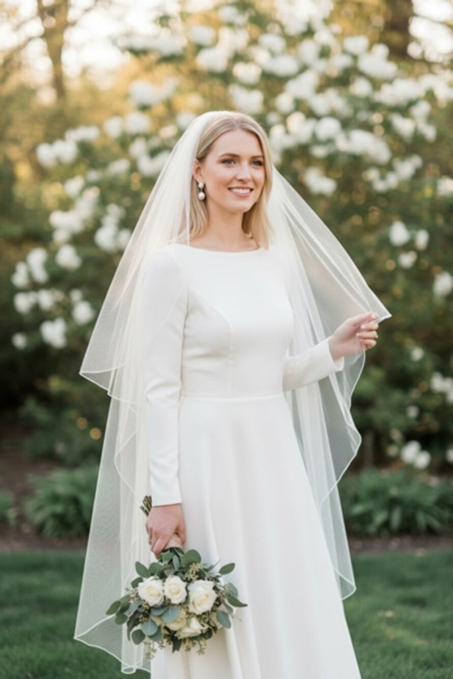 David's Bridal White Wedding Veil Scalloped Crystal Edge Comb NWT MSRP $179